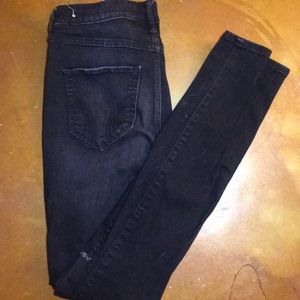 High rise black distressed jeans